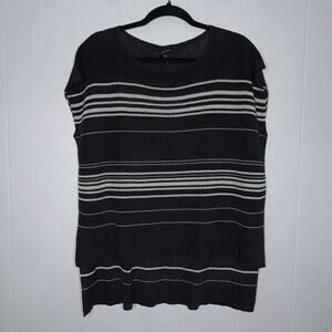 Eileen Fisher Women’s Bateau Neck Poncho Organic Linen Gray Striped Size Medium